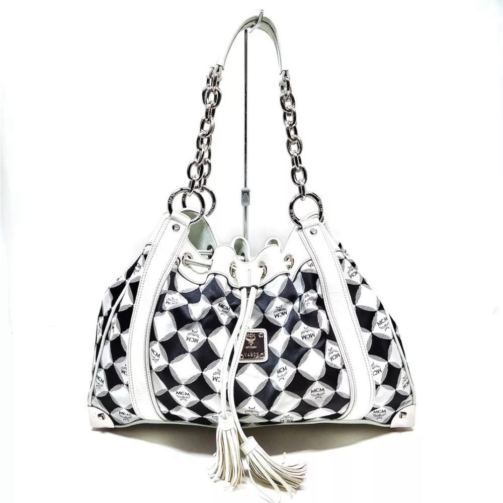 🏆💎💯 MCM Black and White Nylon Handbag, Authentic